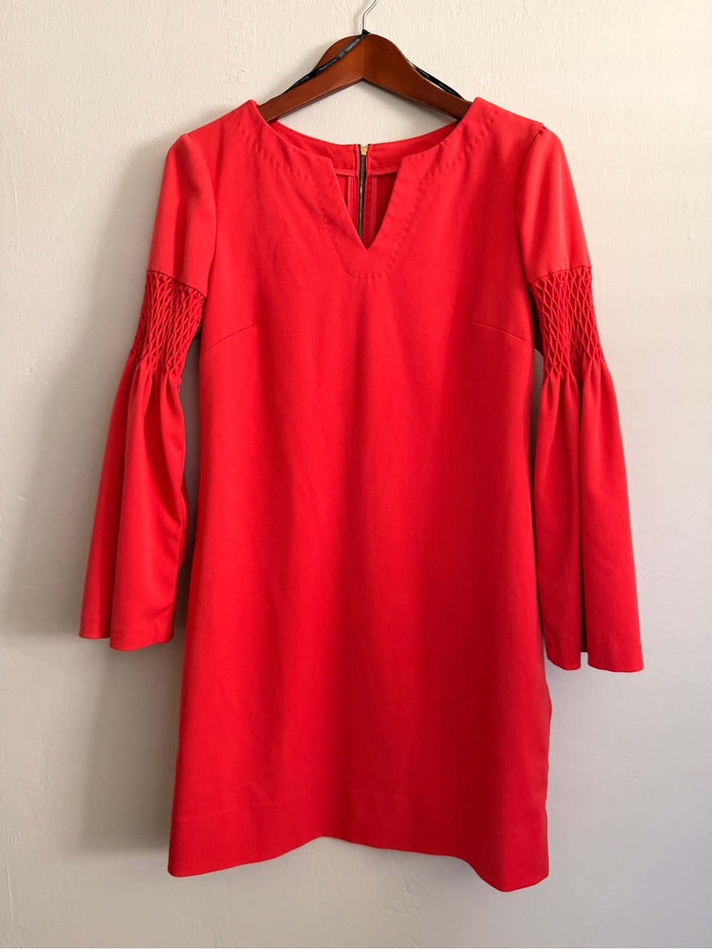 Phoebe Couture Coral Bell Sleeve Shift Dress Sz 4